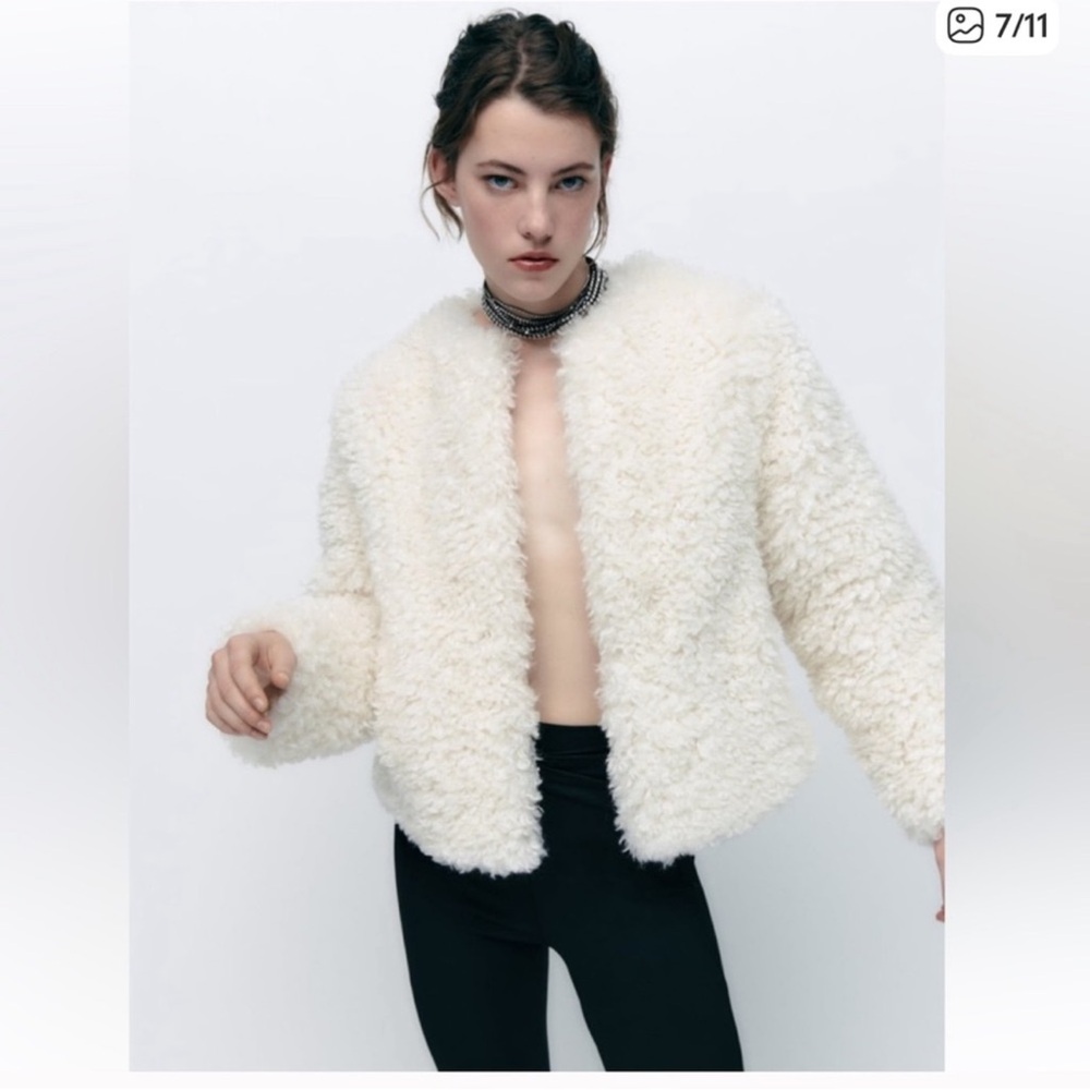 Zara Cream Teddy Jacket - Picture 2 of 12